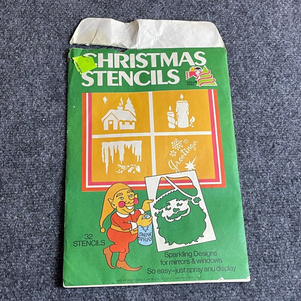 Vintage Decor Noel Christmas Stencils 32 Designs for Windows Mirrors Retro Elf